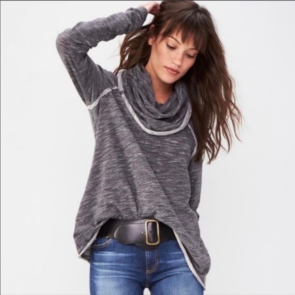 FREE People One Body Beach Top Size S/M Cocoon Cowl Neck Raw Hem Gray - Picture 1 of 14